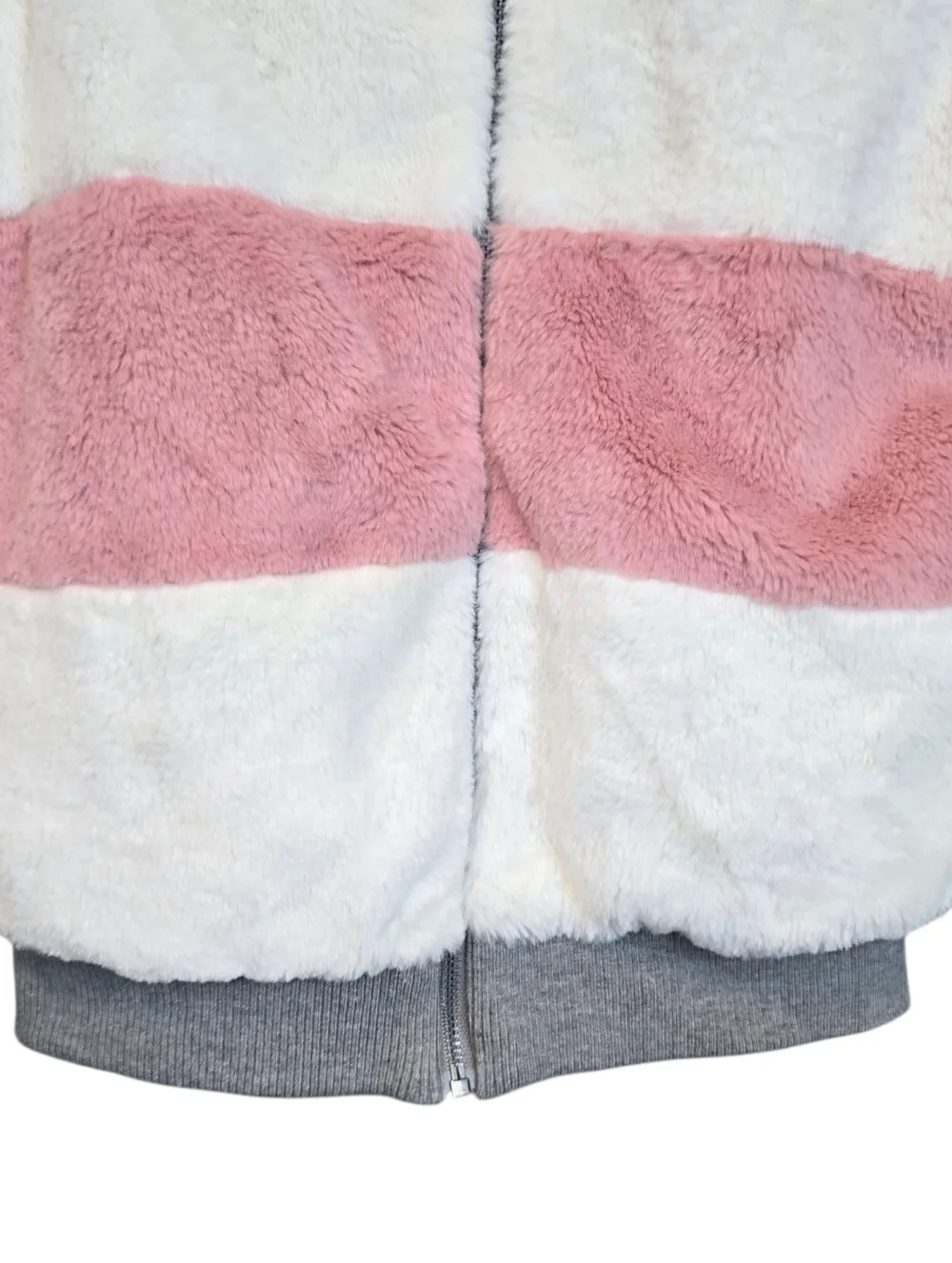 Kensie Girl Faux Fur Pink White Gray Stripe Bomber Jacket Size 10/12